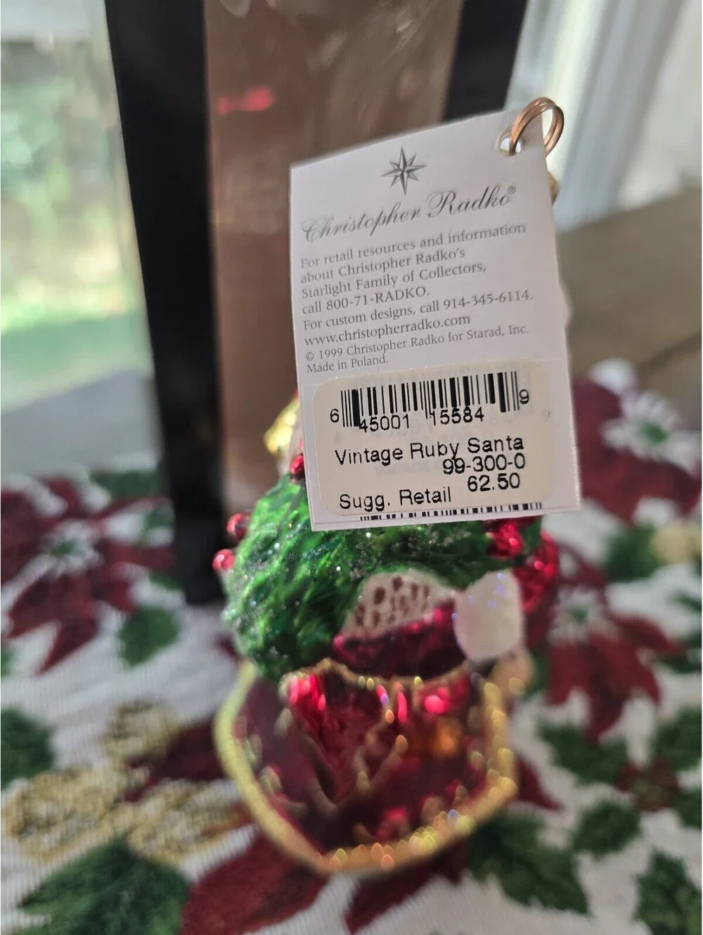 Vtg Christopher Radko Ruby Santa Ornament Christmas Collectible 1999 8.5in